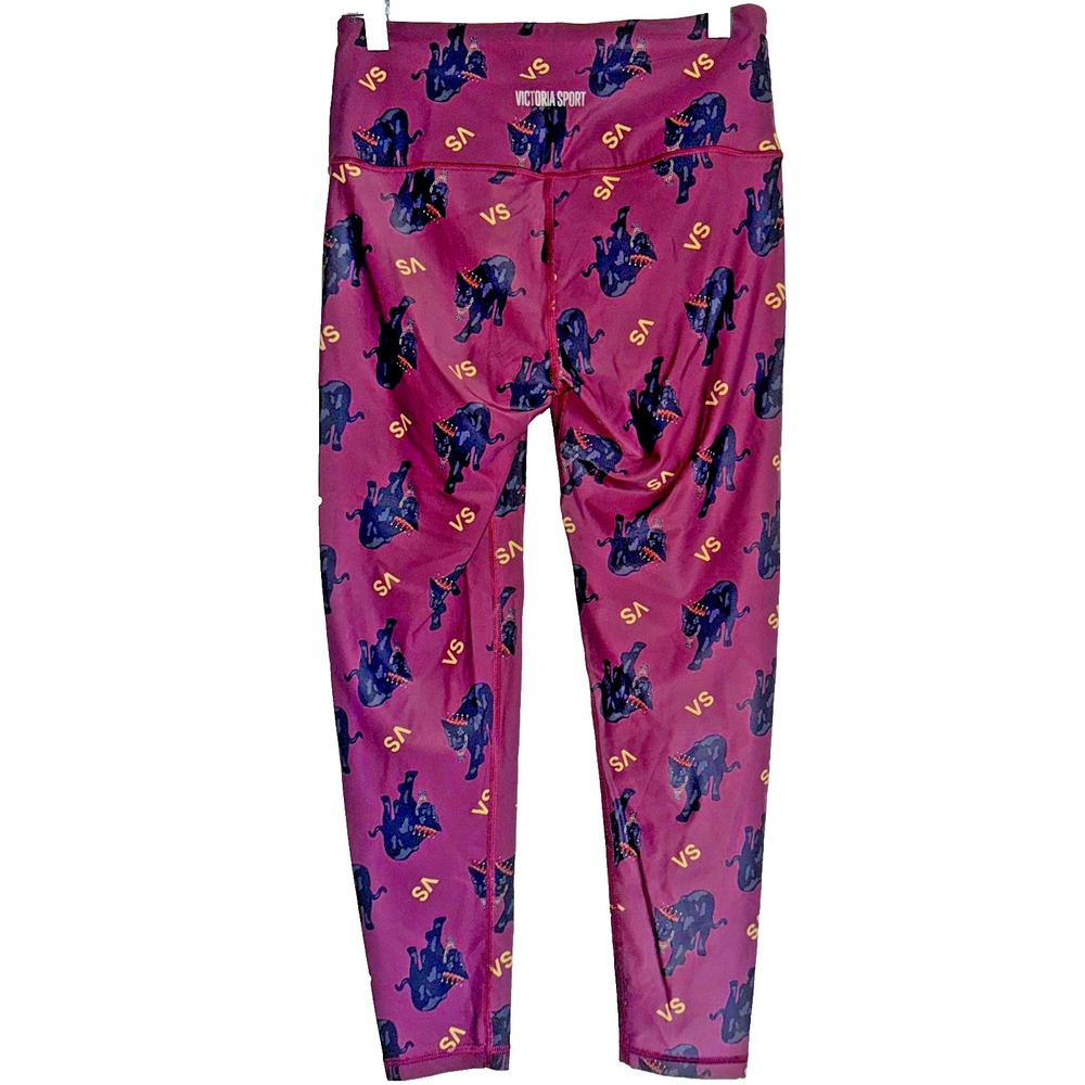 Victoria Sport Panther Print High Rise Leggings Pink Purple Gold Womens M - Picture 7 of 12